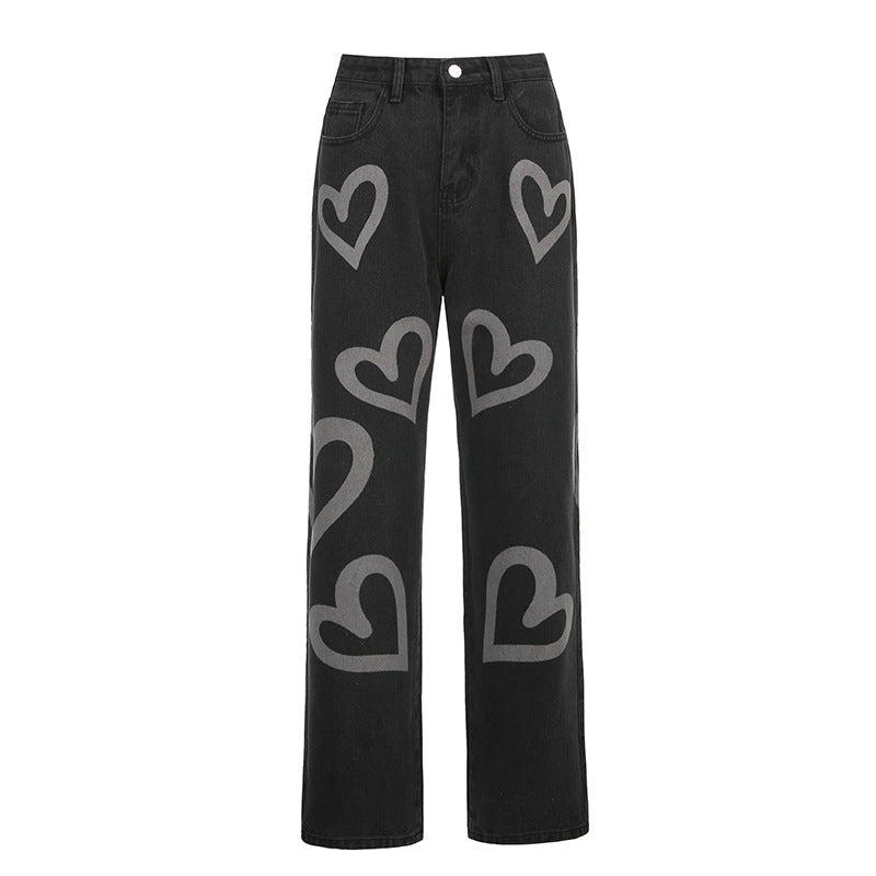 Love graffiti højtaljede lige ben-jeans