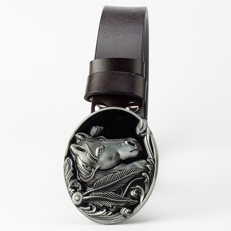 Leather horse buckle belt