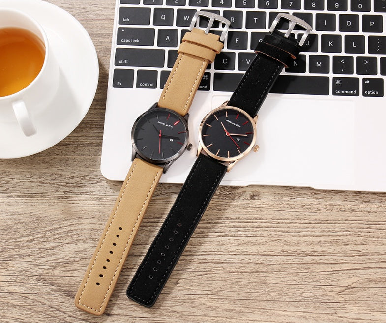 Amazon wish cross-border authorized men's watch IP plating large dial matte belt calendar new wrist watch