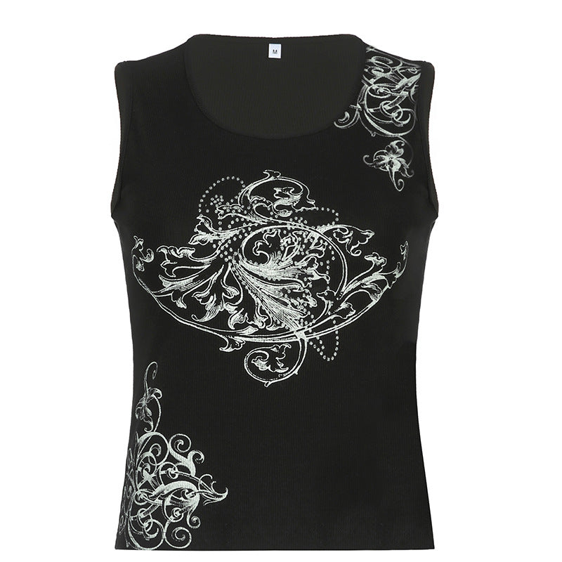 Fashion Hot Silver Print Threaded Sports Tank Vest Slim Top