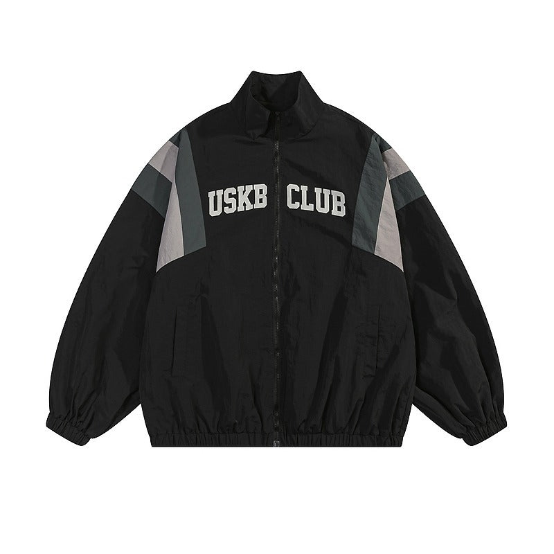 American Retro Street Stitching Stand-up Collar Jacket