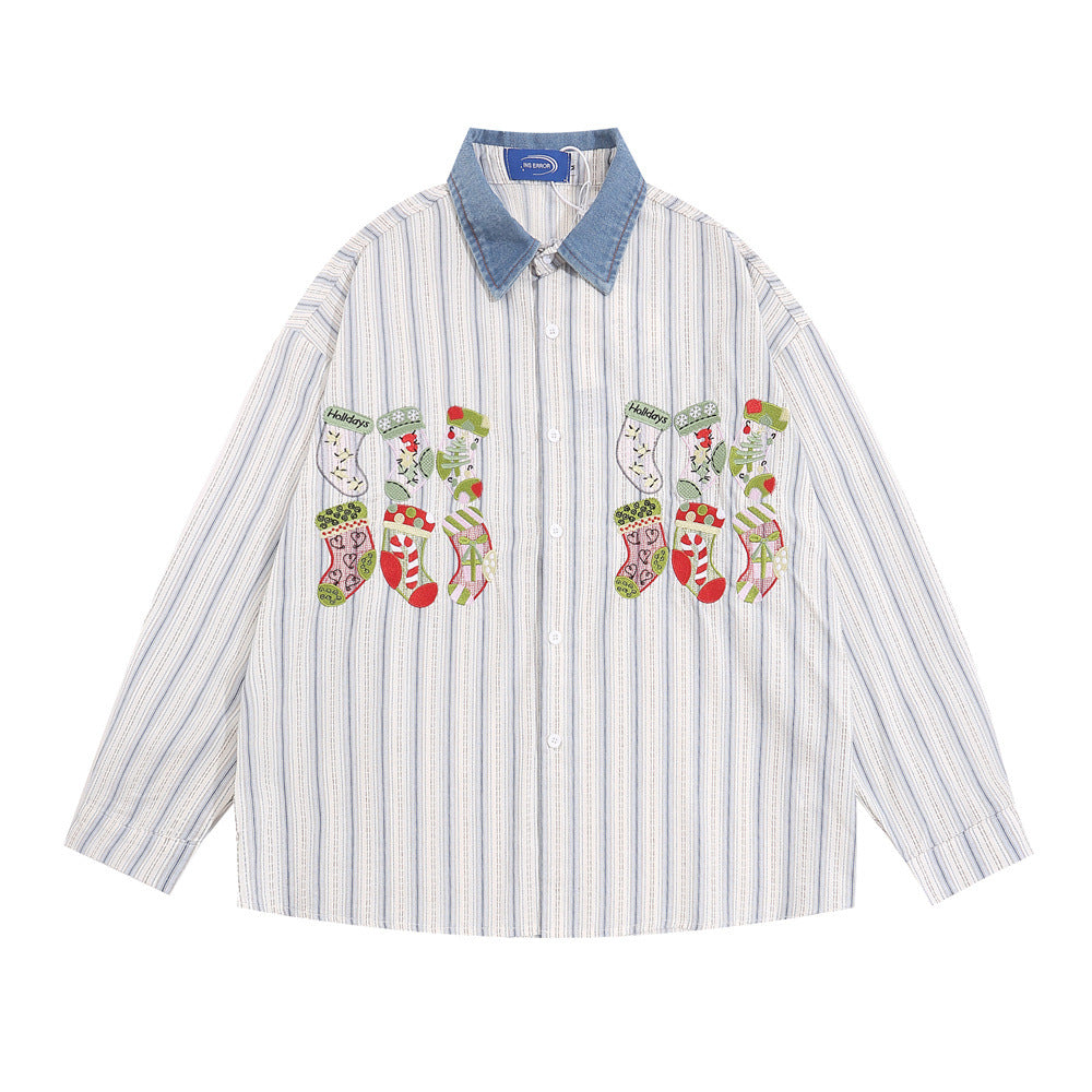 American-style Street Fashion Cartoon Embroidered Long-sleeved Shirt