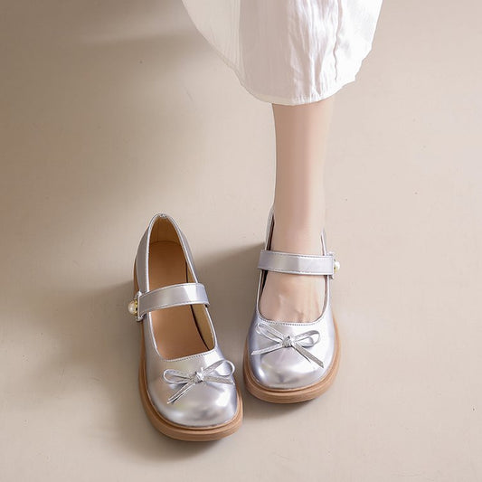 Round Head Bow Style Shallow Mouth All-match Women's Thin Shoes