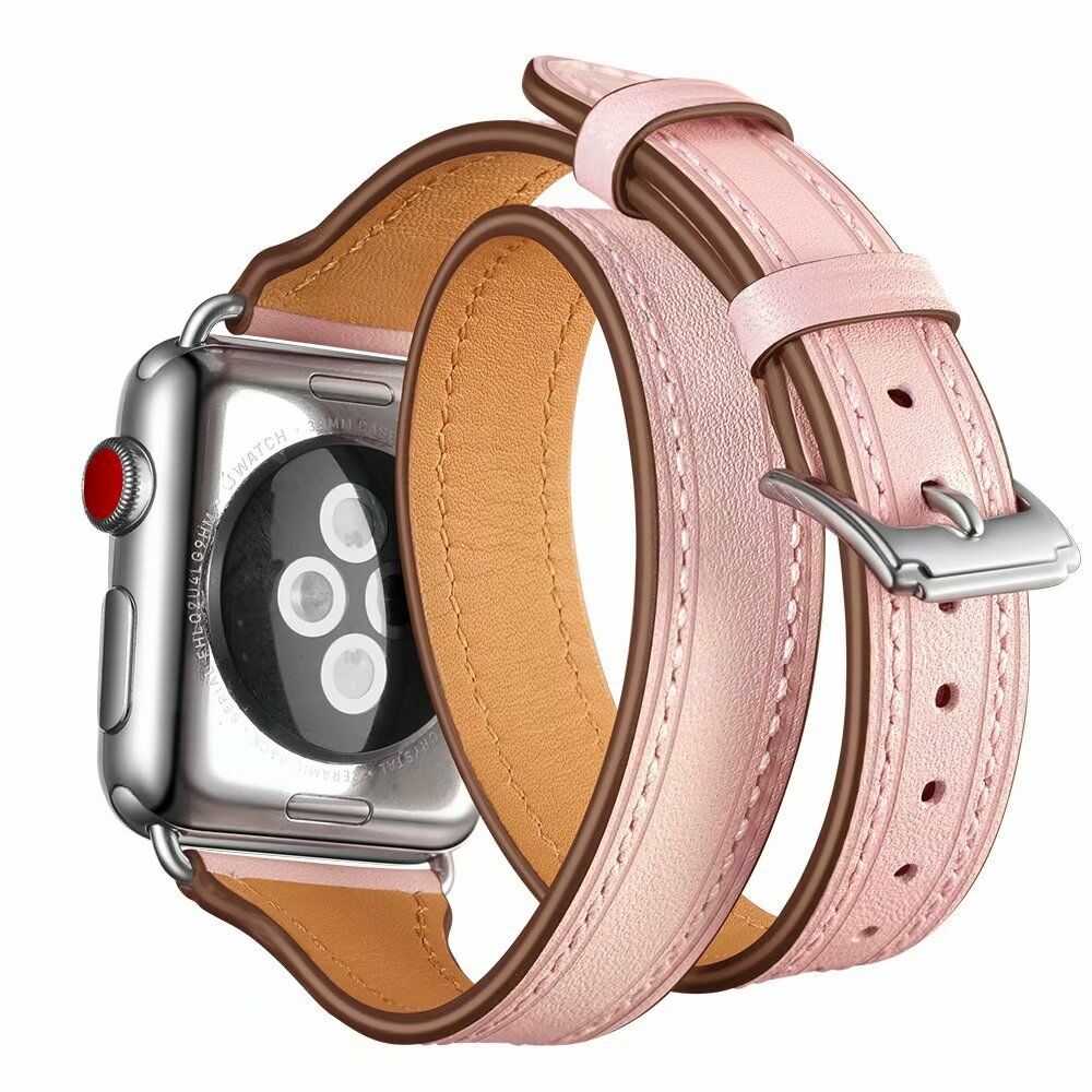 Double loop leather watch strap