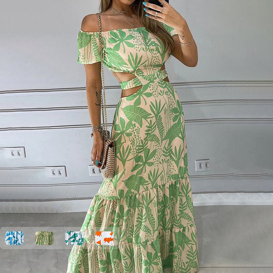 European And American-style Slim-fit Elegant Printed Dress
