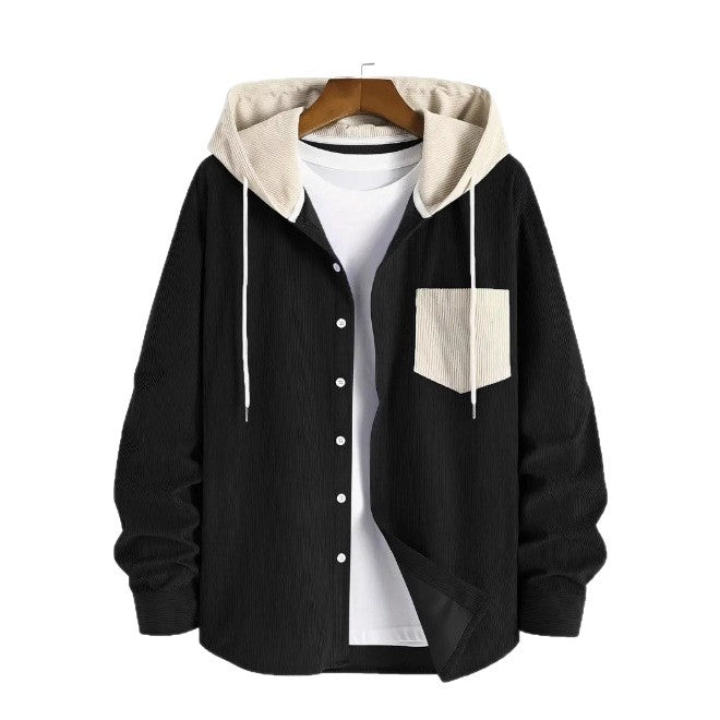 Striped Cardigan Shirt Men's Button Corduroy Jacket