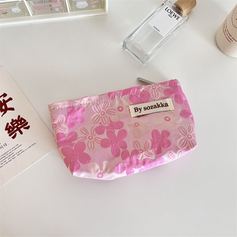 French Relief Flower Makeup Simple Portable Handbag Casual Mobile Phone Handheld Bag