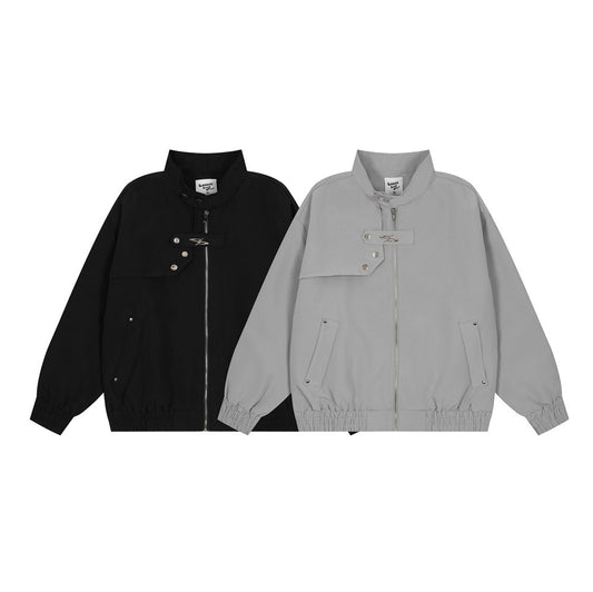 Men's Loose Solid Color Stand Collar Baseball Uniform