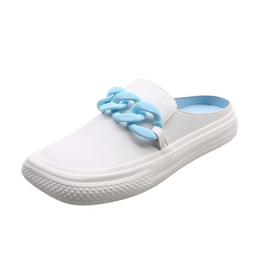 Color Matching Baotou Small White Shoes Half Drag Women's Shoes