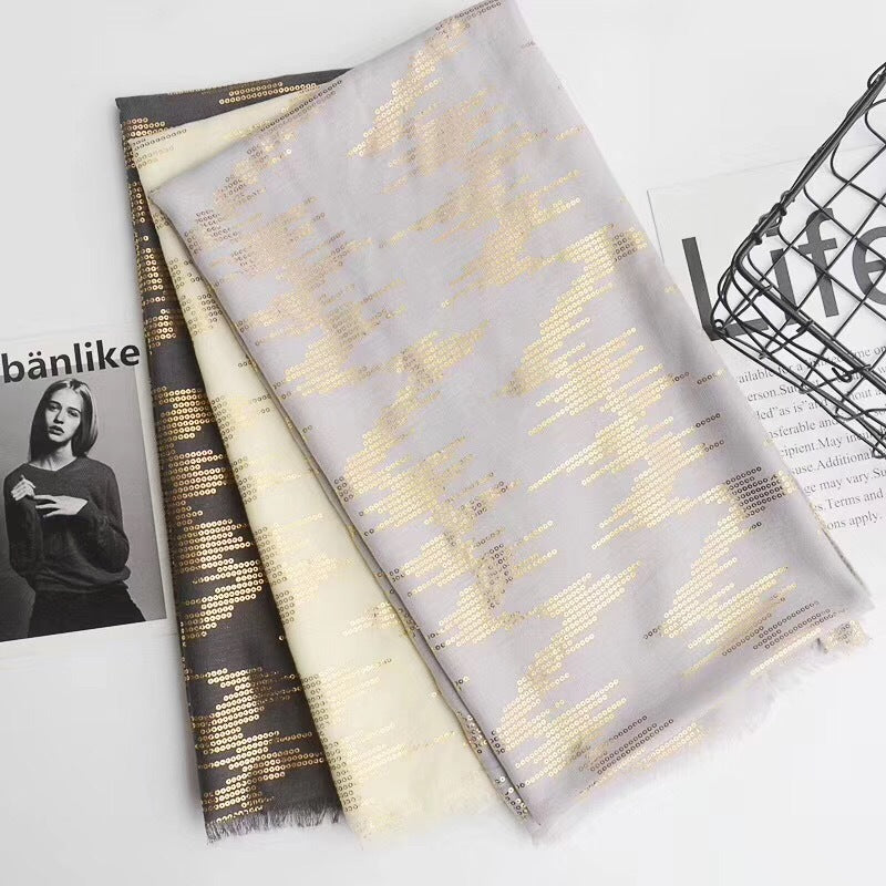 Tassel bronzing cotton and linen scarf