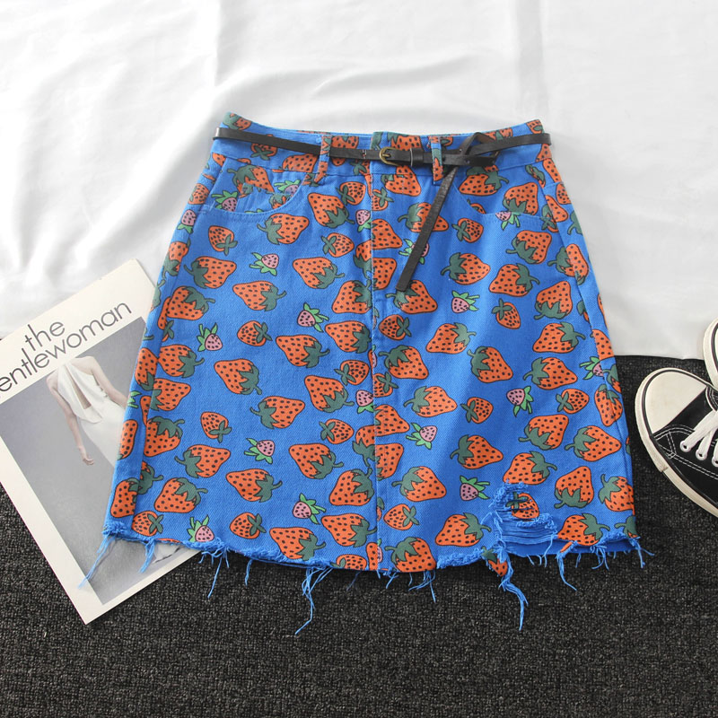 Floral strawberry high waist skirt