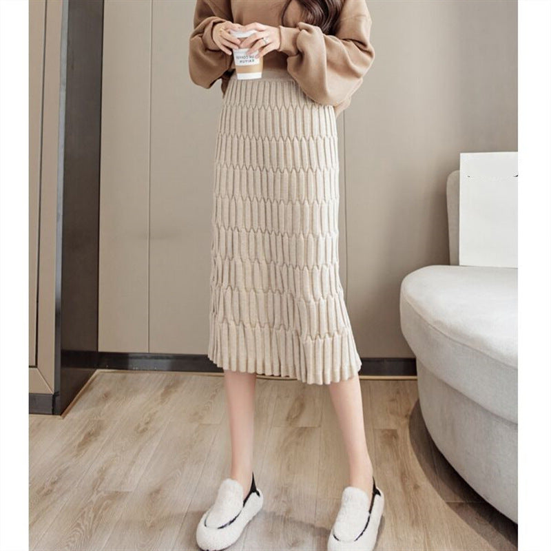 Knitted Skirt Mid-length Straight Package Hip High Waist