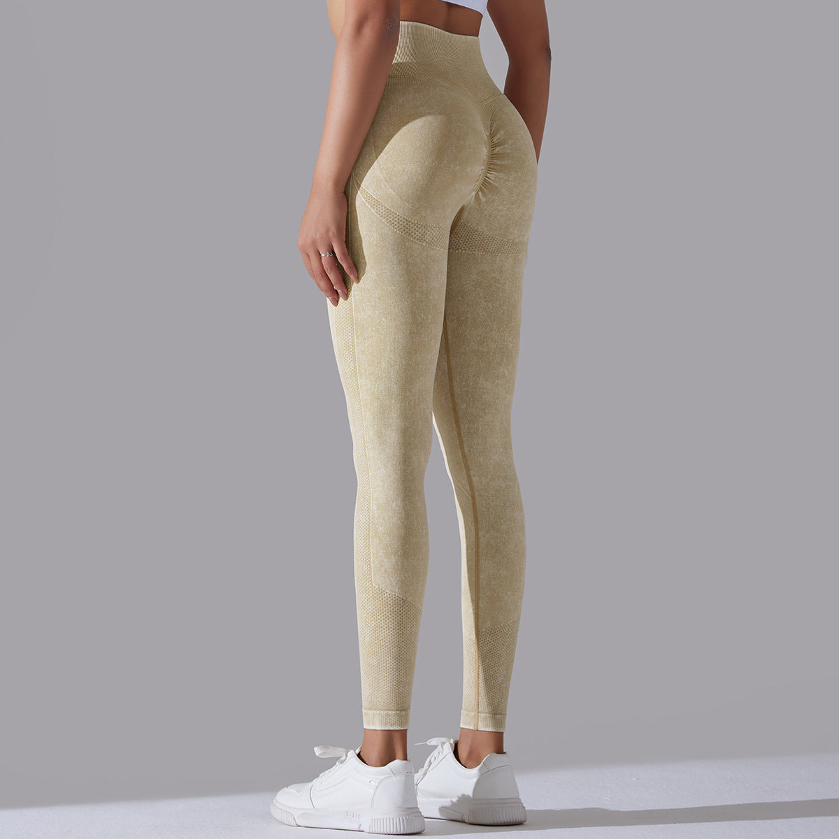 Strikkede sømløse yogabukser Løbesport Fitness Højtaljede baldeløftende leggings Damebeklædning