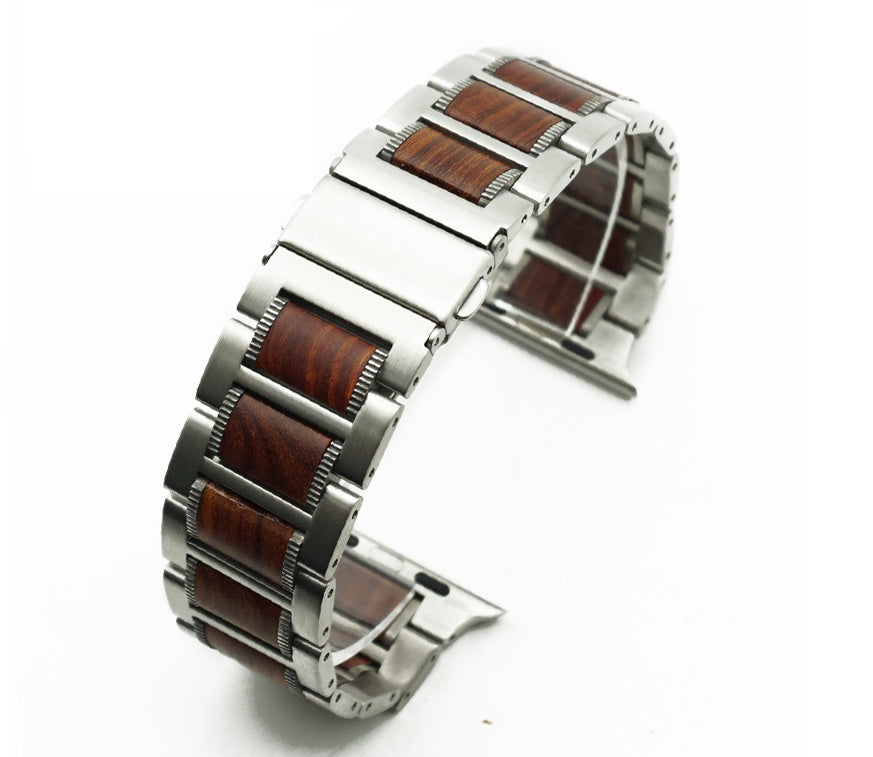 Stainless Steel Strap with Wooden Butterfly Buckle