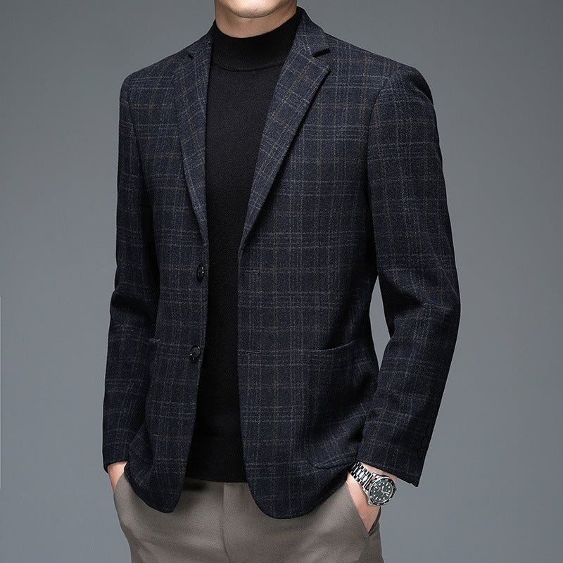Mens Stylish Business-casual Plaid Blazer