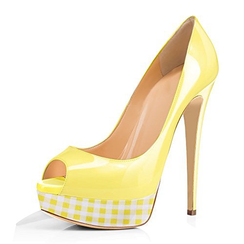 European And American Candy Color Plaid Fish Mouth Waterproof Platform High-heeled Women's Shoes