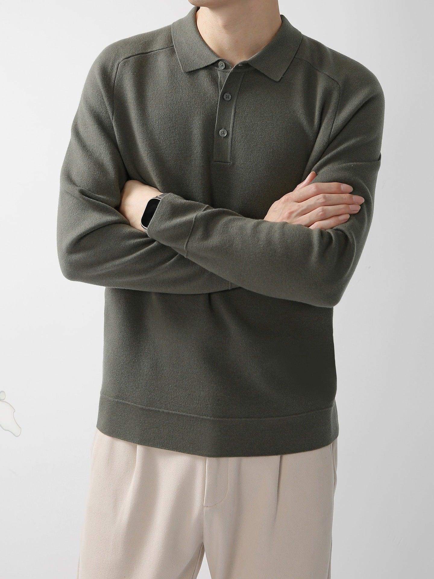 Afslappet Polo Striktrøje Hættetrøje Ensfarvet Mode Lammeuld Sweater