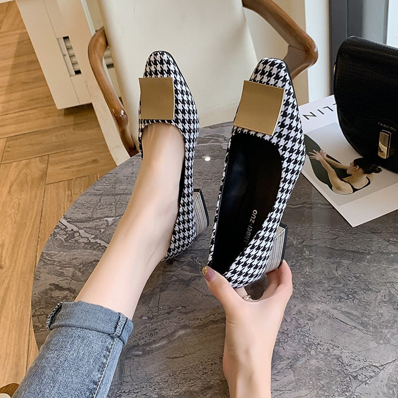 Thick-heeled Shallow Mouth All-match Evening Shoes With French Square Buckle