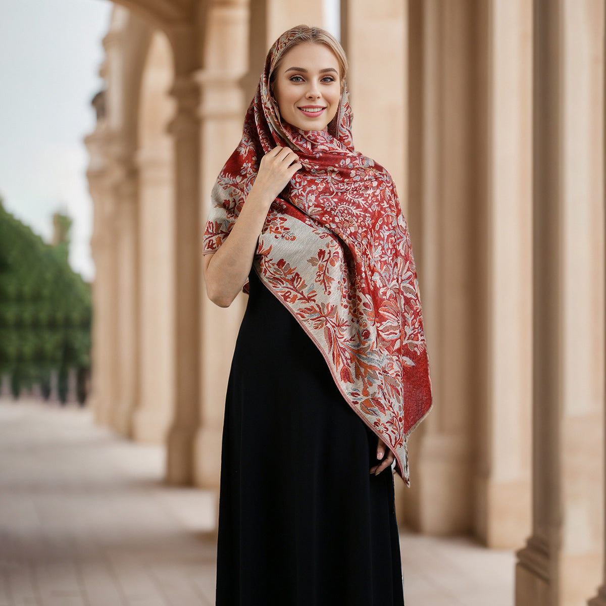 Ethnic-style Sunflower Tassel Scarf With A Trendy Print