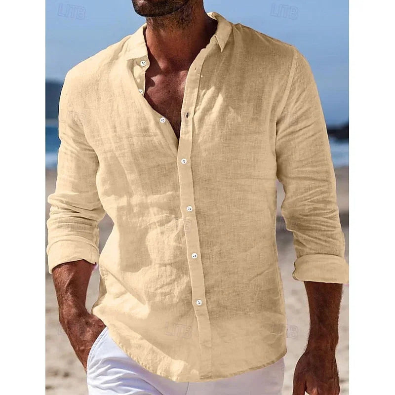 Men's Casual Cotton And Linen Solid Color Shirt