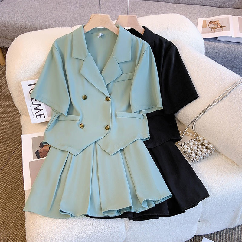 Irregular Top And Pleated Skirt Two-piece Set