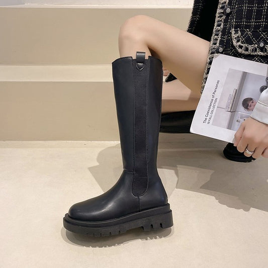Flat-soled Elastic Band Black Over-the-knee Boots