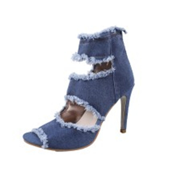 Denim fish mouth zipper sandals