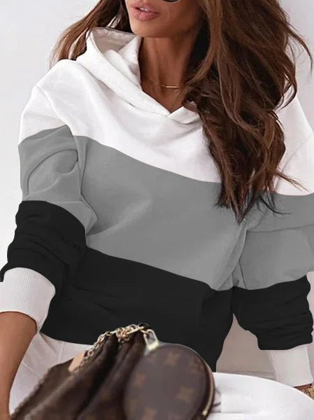 Autumn Hooded Stitching Long Sleeve Loose-fitting Casual Pullover T-shirt Top