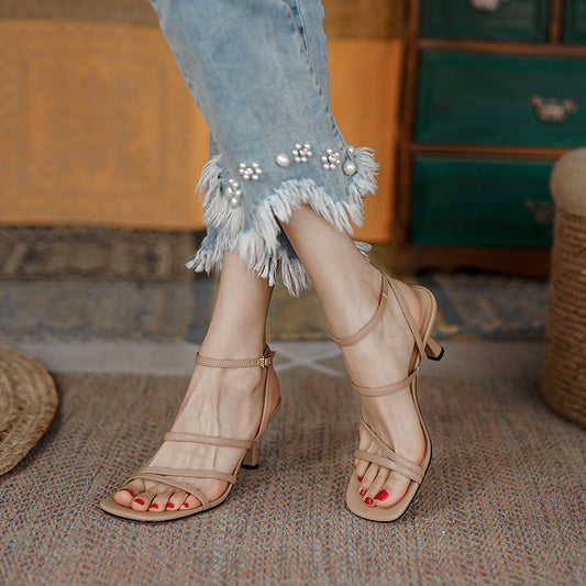 Versatile Square Toe Open Toe Elegant Sexy High Heels