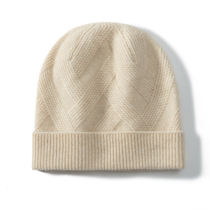 Pure Cashmere Hat Women's Thickened Wool Knitted Twisted Flower