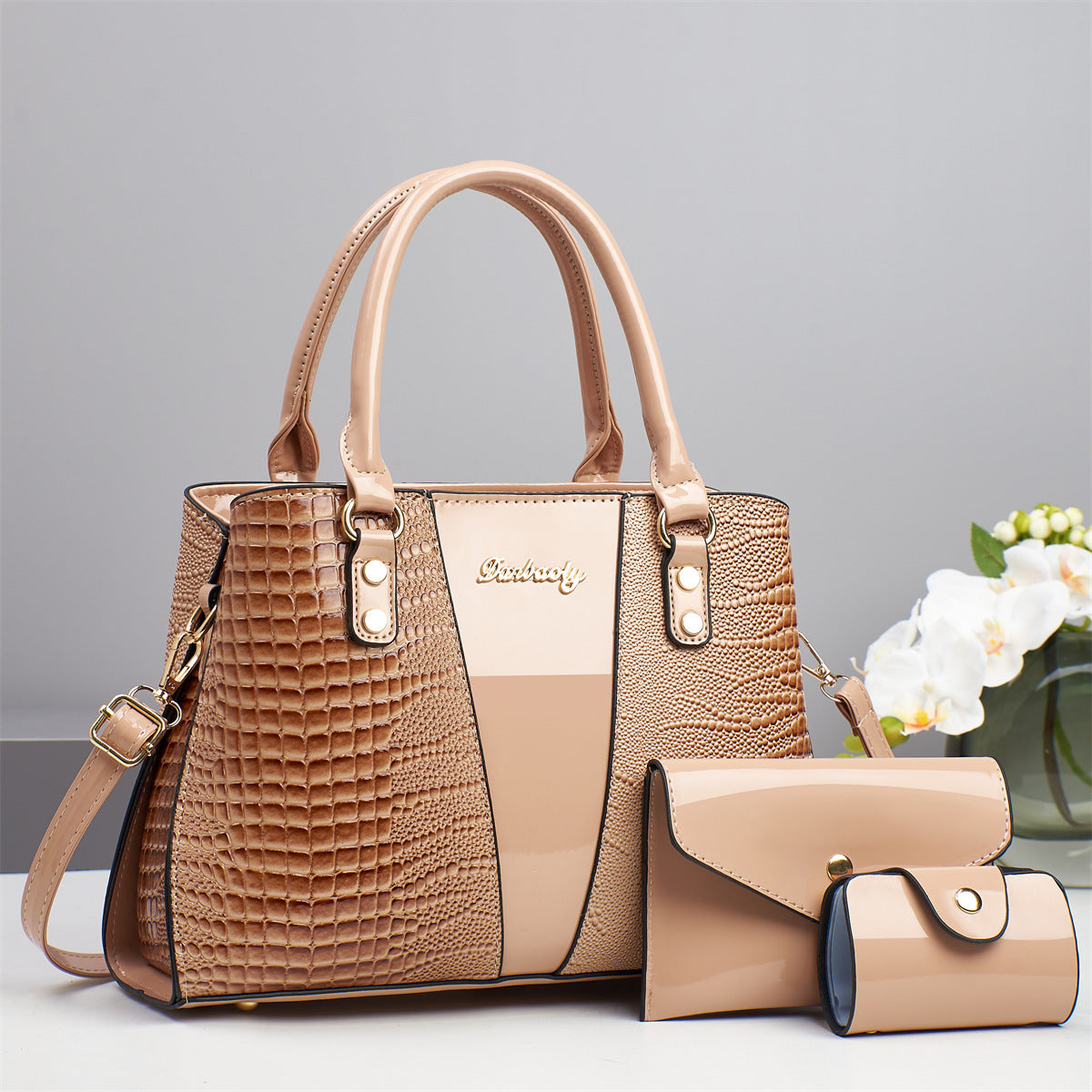 Fish-Print Shoulder And Crossbody Bag Three-Piece Set
