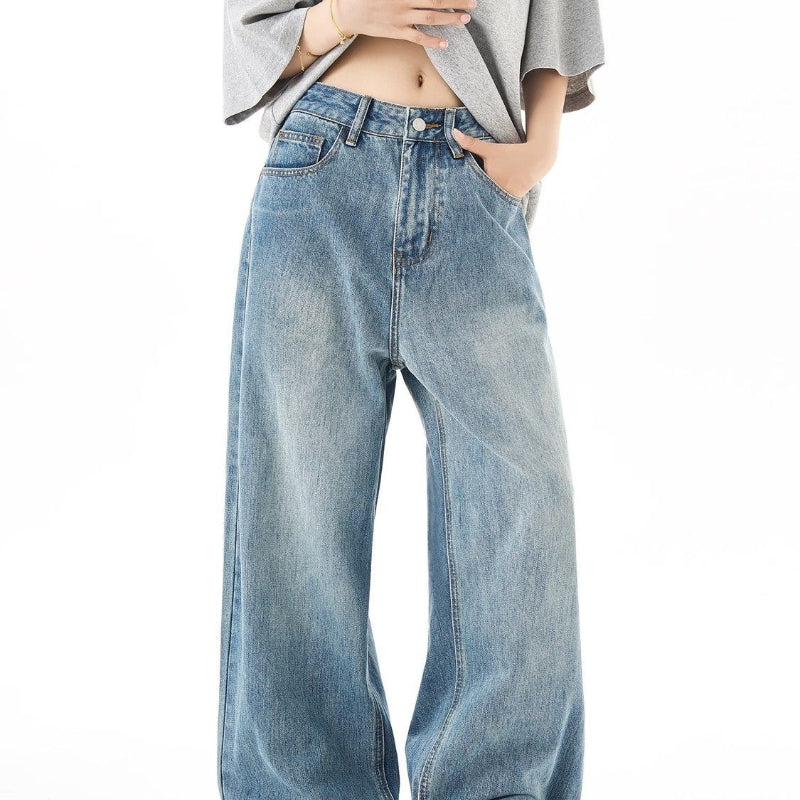 Plus Size American Retro Washed Straight Jeans