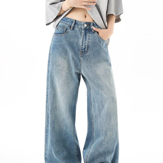 Plus Size American Retro Washed Straight Jeans