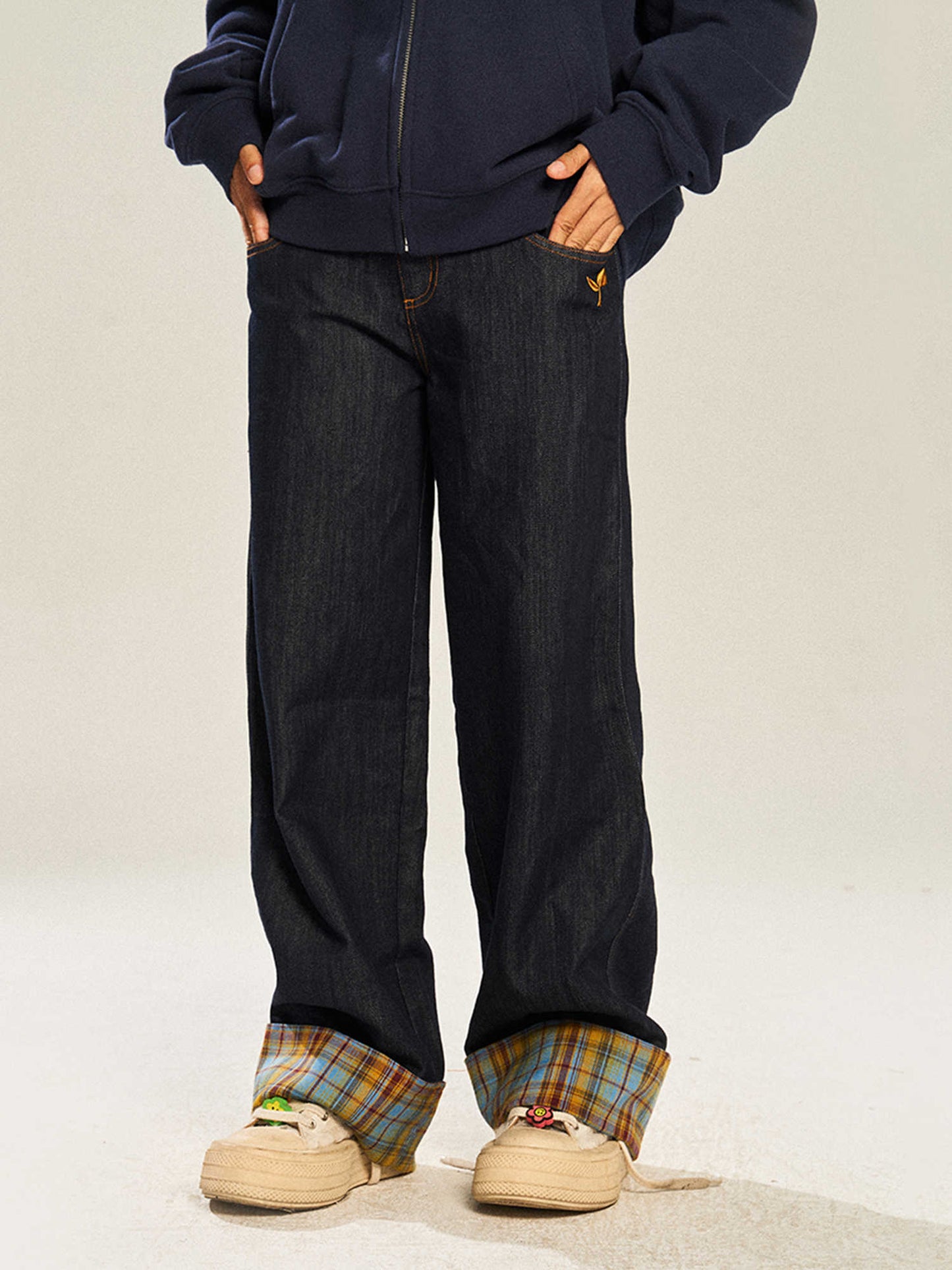 Retro Plaid Casual Straight-leg Wide Leg Jeans
