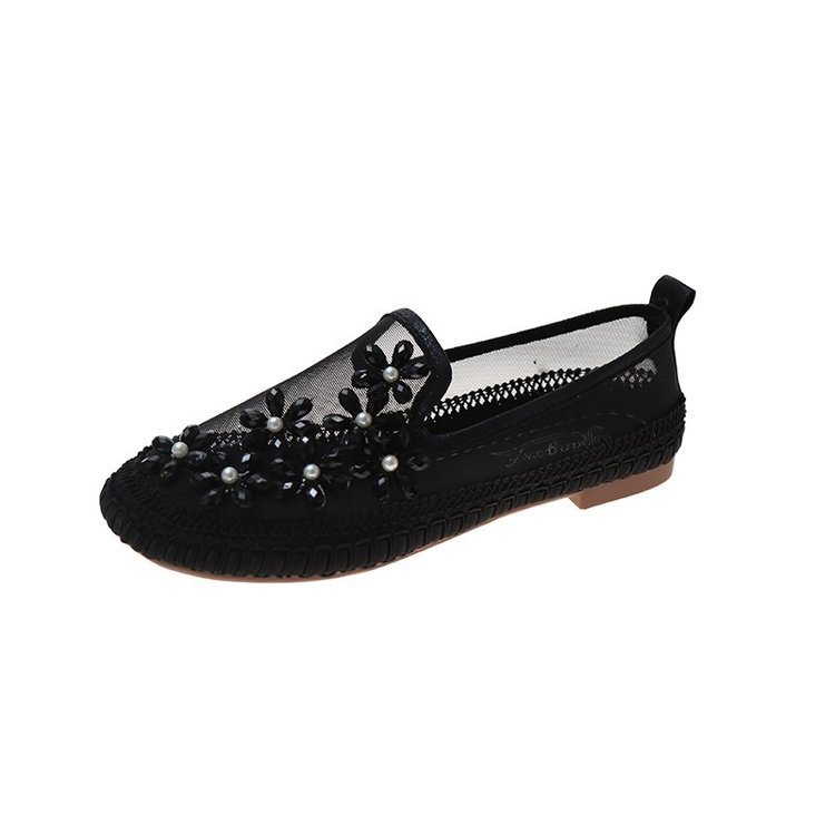 Enkeltsko Dame Fritid Mesh Flad Hæl Flade Rhinestones Rund Tå Slip-on