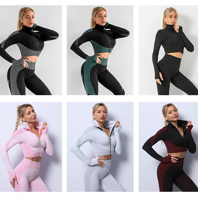 FallWinter Long-Sleeve Peach-Butt Yoga Fitness Tight Set