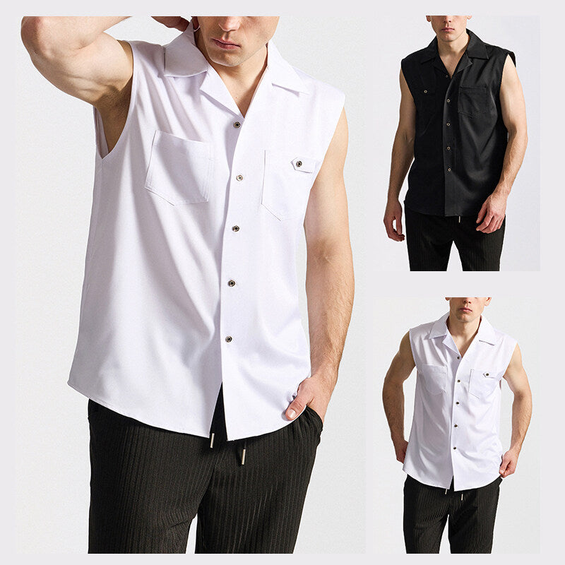 Men's Sleeveless Lapel Shirt European Fashion Brand