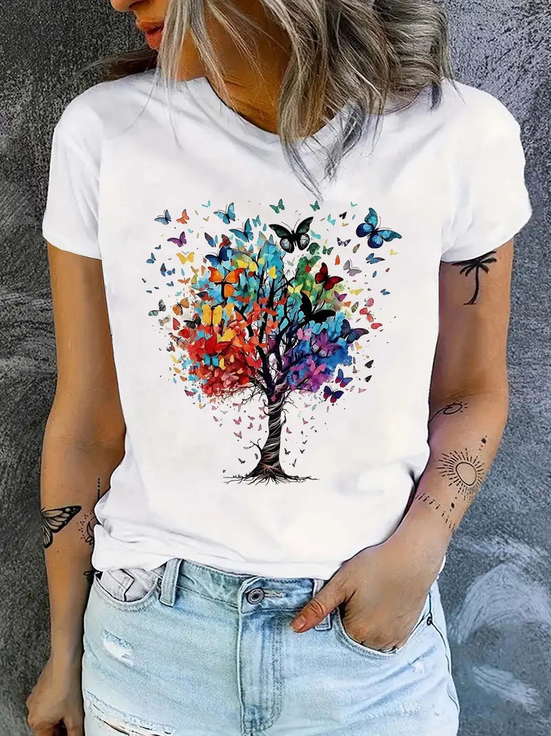 Printed Round Neck Short Sleeve Top
