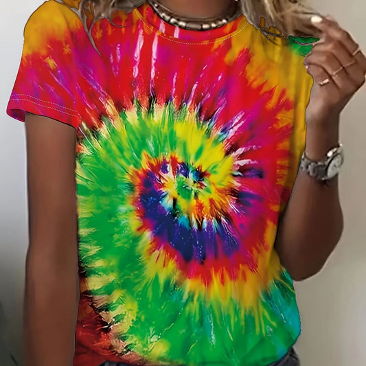 Round Neck Women's Cotton-like Short-sleeved Tie-dye T-shirt