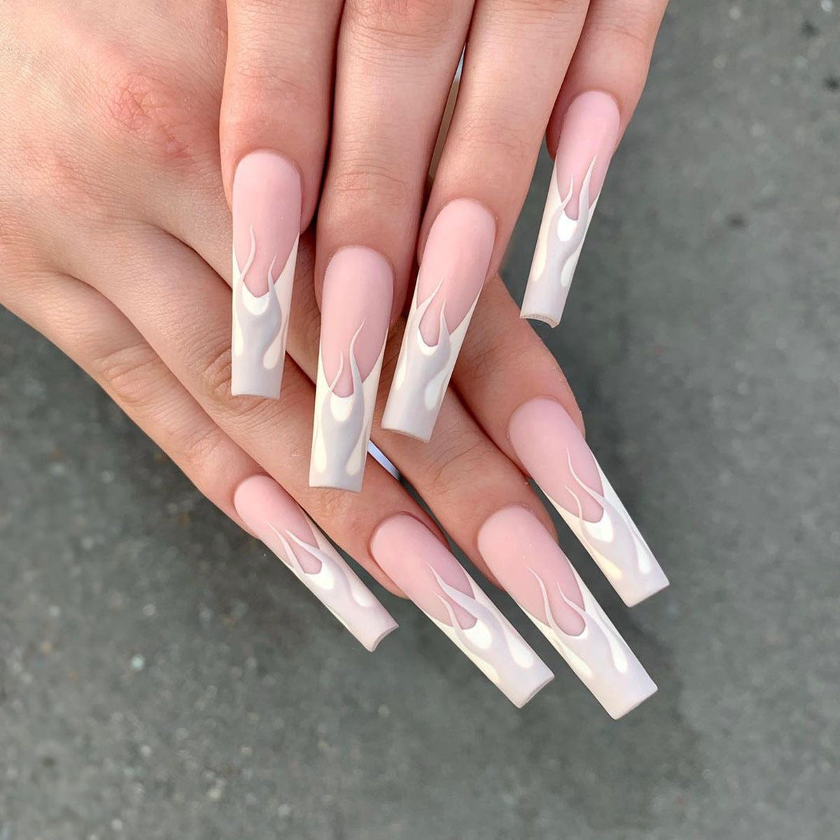 Meat Powder Long Ballet French Manicure Patch
