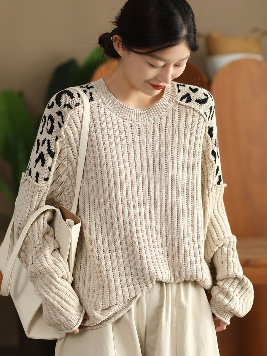 Artistic Casual Top Women's Fashionable Round Neck Cotton Pullover