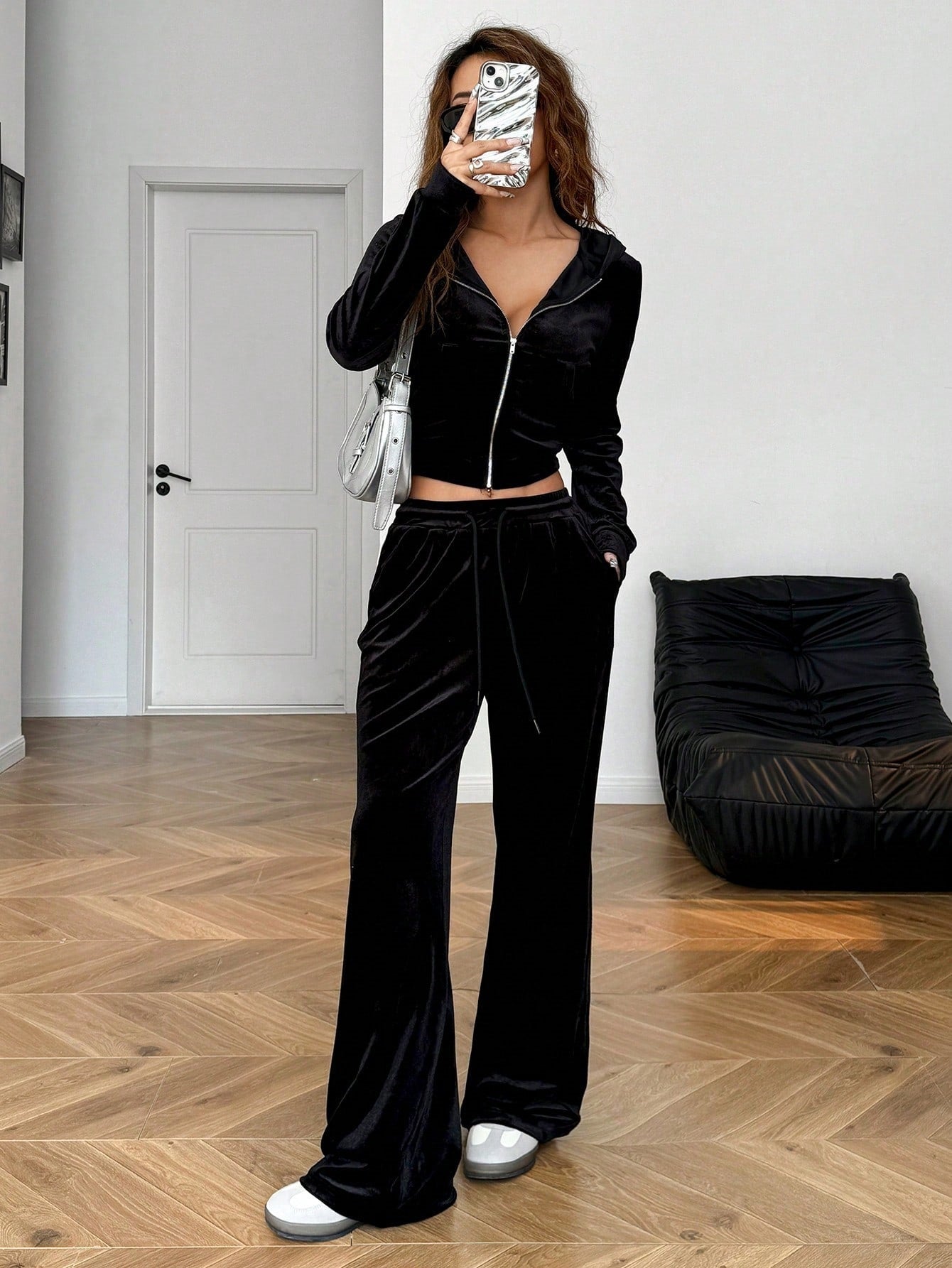 Womens Retro-Style Fashion Hooded Top And Pants Set