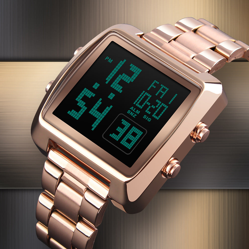Fashion Men's Electronic Sport Watch Waterproof Stainless Steel Belt 9