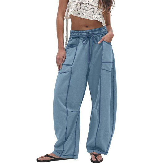 Casual Summer Wide Leg Drawstring Waist Casual Pants