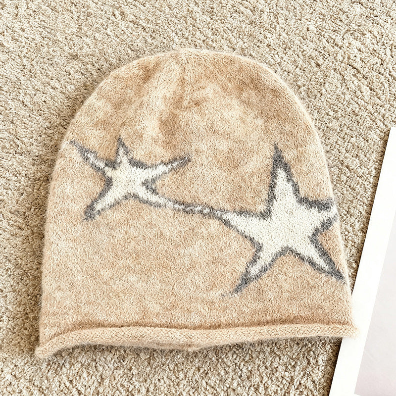 Japanese-style Harajuku Street-styled Edgy Star-knit Beanie