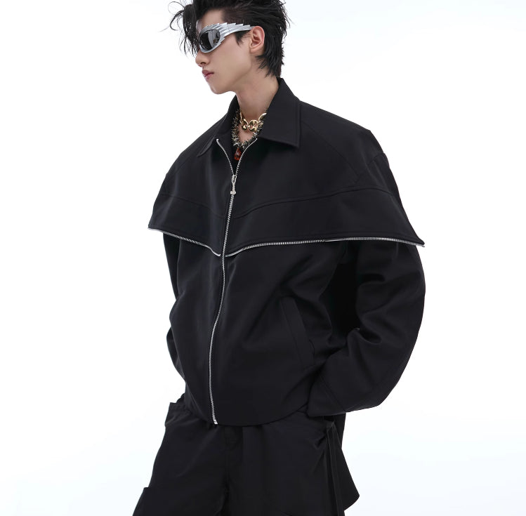 Cape Stitching Padded Shoulder Jacket Simple High-end Jacket