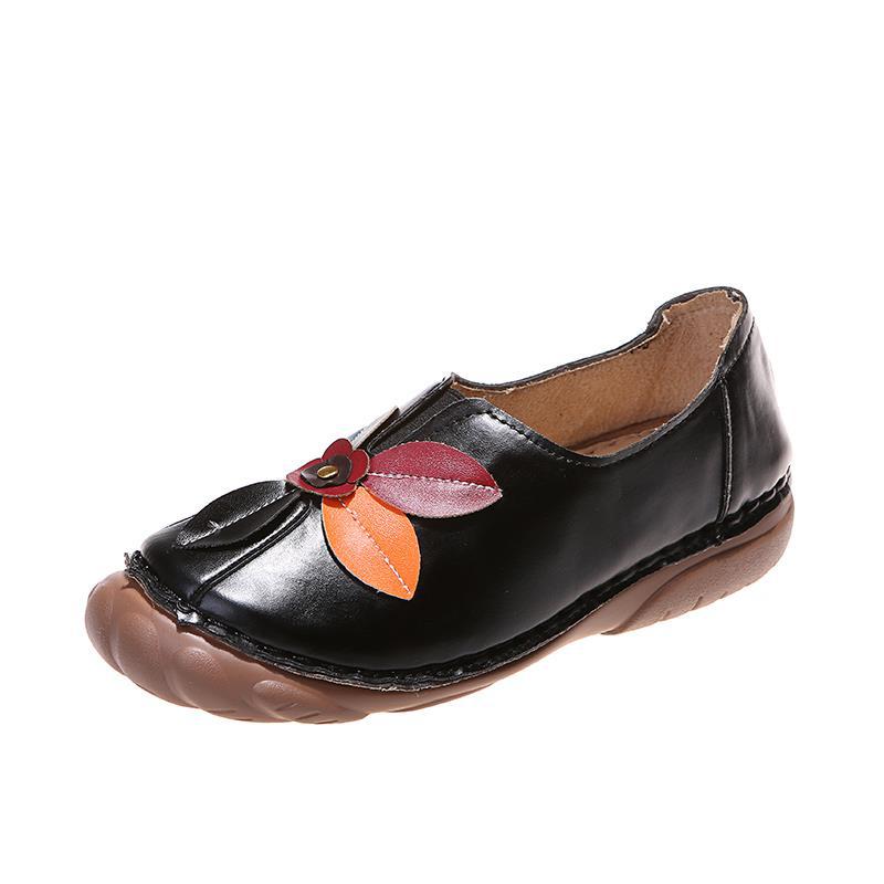 Retro Flower Round Toe Low-Top Loafers