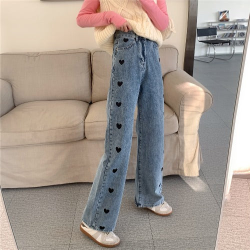 New Design Sense Straight Loose High Waist Love Jeans For Women
