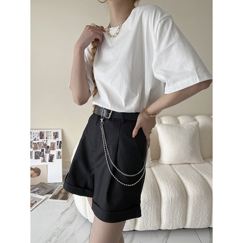 Retro Design Side Chain Suit Shorts