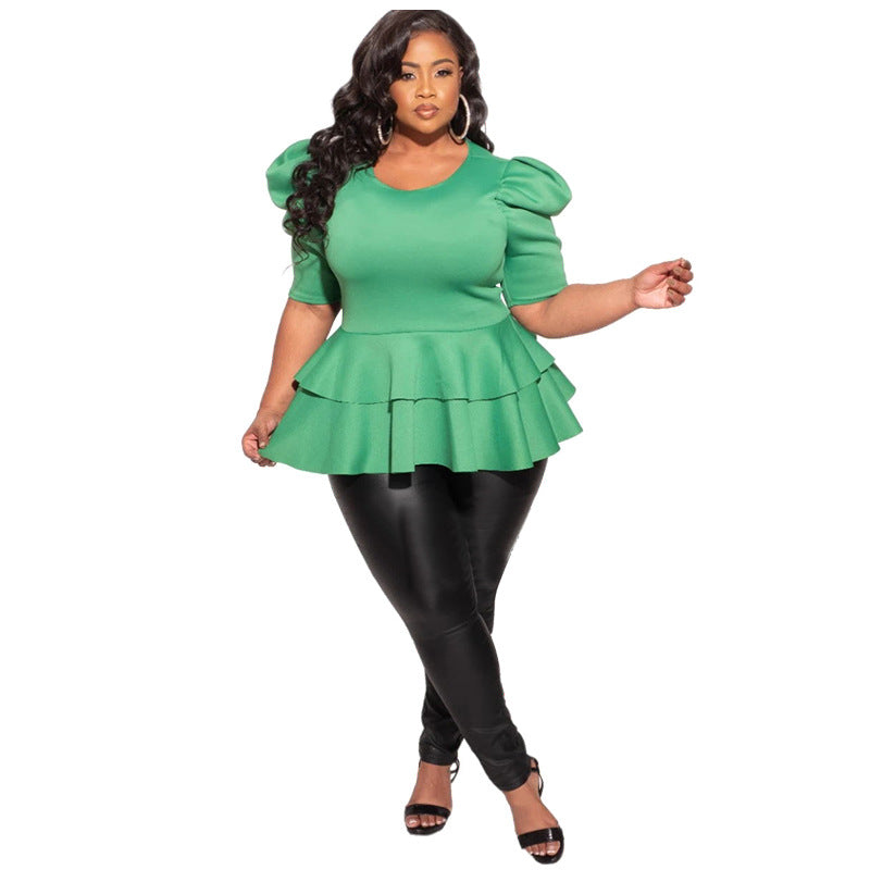 Plus-size Women's Clothing Ruffled Short-sleeve T-shirt Top